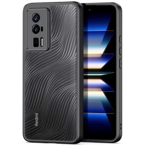 Xiaomi Redmi K60 / K60 Pro / Poco F5 Pro, Műanyag hátlap védőtok + szilikon keret, hullám minta, Dux Ducis Aimo, áttetsző/fekete