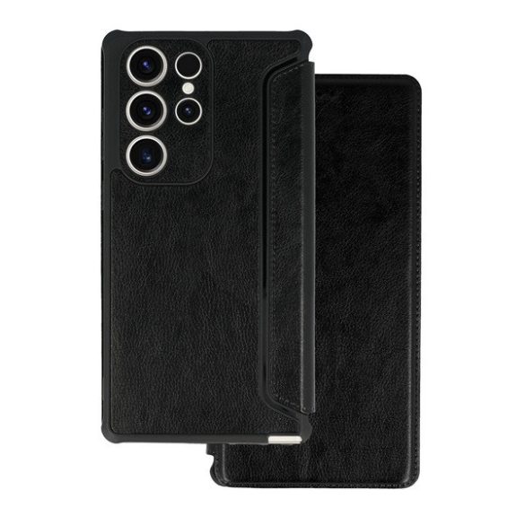 Samsung Galaxy A54 5G SM-A546B, Oldalra nyíló tok, közepesen ütésálló, bőrhatású, fekete