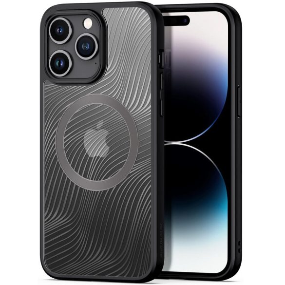 Apple iPhone 15 Pro Max, Műanyag hátlap védőtok + szilikon keret, Magsafe töltővel kompatibilis, hullám minta, Dux Ducis Aimo Mag, áttetsző/fekete