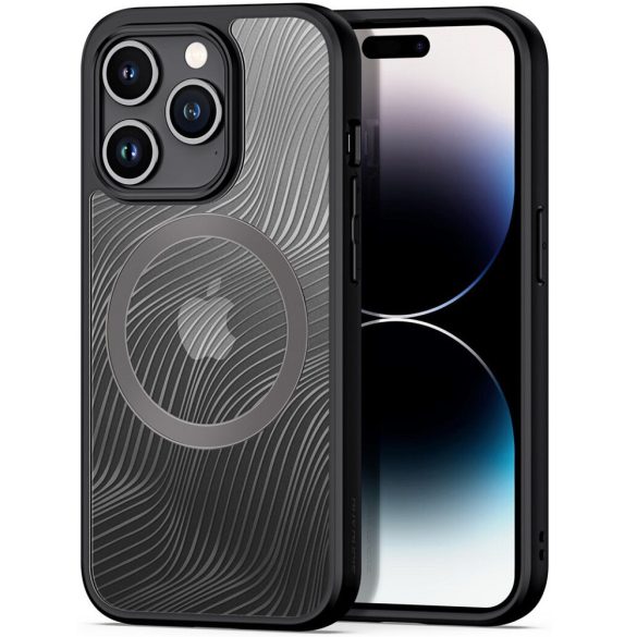 Apple iPhone 15 Pro, Műanyag hátlap védőtok + szilikon keret, Magsafe töltővel kompatibilis, hullám minta, Dux Ducis Aimo Mag, áttetsző/fekete