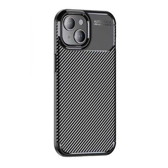 Apple iPhone 15 Plus, Szilikon tok, közepesen ütésálló, légpárnás sarok, karbon minta, fekete