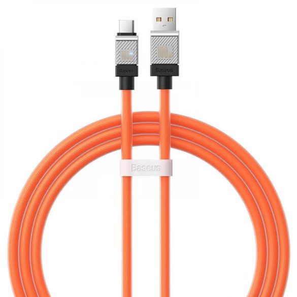 USB töltő- és adatkábel, USB Type-C, 100 cm, 6000 mA, 100W, törésgátlóval, gyorstöltés, Baseus Coolplay, CAKW000607, narancssárga