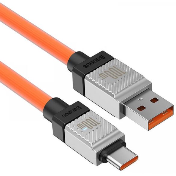 USB töltő- és adatkábel, USB Type-C, 100 cm, 6000 mA, 100W, törésgátlóval, gyorstöltés, Baseus Coolplay, CAKW000607, narancssárga