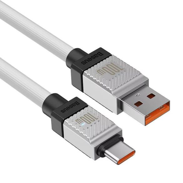 USB töltő- és adatkábel, USB Type-C, 200 cm, 6000 mA, 100W, törésgátlóval, gyorstöltés, Baseus Coolplay, CAKW000702, fehér