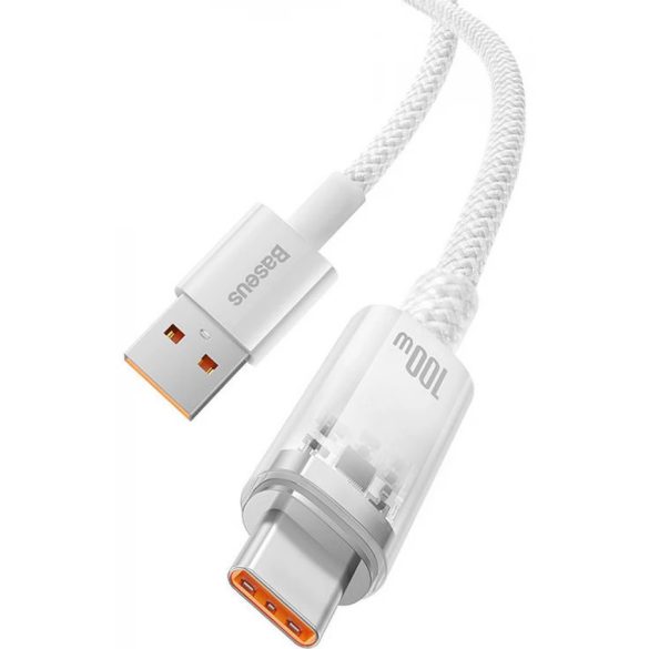 USB töltő- és adatkábel, USB Type-C, 100 cm, 6000 mA, 100W, gyorstöltés, cipőfűző minta, Baseus Explorer, CATS010402, fehér