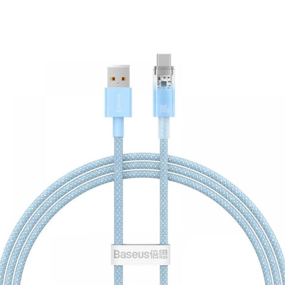 USB töltő- és adatkábel, USB Type-C, 100 cm, 6000 mA, 100W, gyorstöltés, cipőfűző minta, Baseus Explorer, CATS010403, világoskék