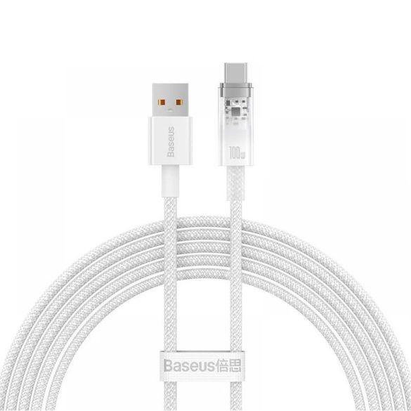 USB töltő- és adatkábel, USB Type-C, 200 cm, 6000 mA, 100W, gyorstöltés, cipőfűző minta, Baseus Explorer, CATS010502, fehér