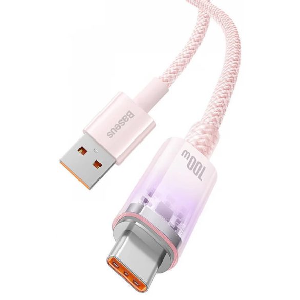 USB töltő- és adatkábel, USB Type-C, 200 cm, 6000 mA, 100W, gyorstöltés, cipőfűző minta, Baseus Explorer, CATS010504, rózsaszín
