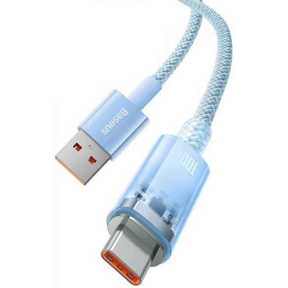 USB töltő- és adatkábel, USB Type-C, 200 cm, 6000 mA, 100W, gyorstöltés, cipőfűző minta, Baseus Explorer, CATS010503, világoskék