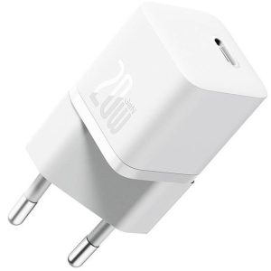 Hálózati töltő adapter, 20W, USB Type-C aljzat, gyorstöltés, PD, GaN5, Baseus GaN5 Mini, fehér