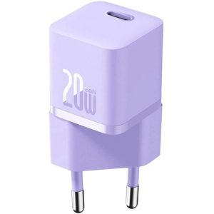 Hálózati töltő adapter, 20W, USB Type-C aljzat, gyorstöltés, PD, GaN5, Baseus GaN5 Mini, lila