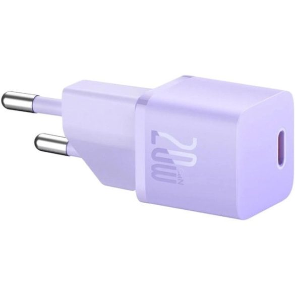 Hálózati töltő adapter, 20W, USB Type-C aljzat, gyorstöltés, PD, GaN5, Baseus GaN5 Mini, lila