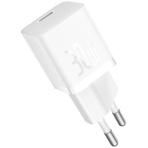 Hálózati töltő adapter, 30W, USB Type-C aljzat, gyorstöltés, PD, GaN5, Baseus GaN5 Mini, fehér