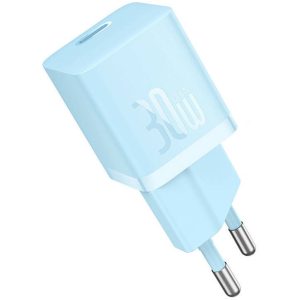 Hálózati töltő adapter, 30W, USB Type-C aljzat, gyorstöltés, PD, GaN5, Baseus GaN5 Mini, világoskék