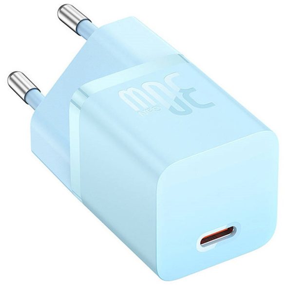 Hálózati töltő adapter, 30W, USB Type-C aljzat, gyorstöltés, PD, GaN5, Baseus GaN5 Mini, világoskék