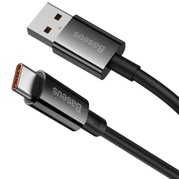 USB töltő- és adatkábel, USB Type-C, 100 cm, 6000mA, 100W, törésgátlóval, gyorstöltés, PD, QC, Baseus Superior, P10320102114-00, fekete