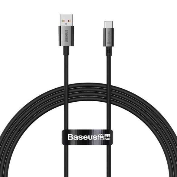 USB töltő- és adatkábel, USB Type-C, 150 cm, 6000mA, 100W, törésgátlóval, gyorstöltés, PD, QC, Baseus Superior, P10320102114-01, fekete