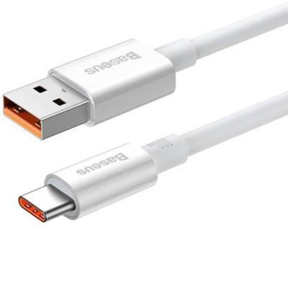 USB töltő- és adatkábel, USB Type-C, 25 cm, 6000mA, 100W, törésgátlóval, gyorstöltés, PD, QC, Baseus Superior, P10320102214-00, fehér