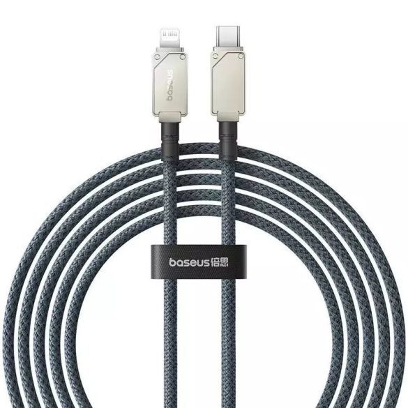 USB Type-C töltő- és adatkábel, Lightning, 200 cm, 2400 mA, 20W, gyorstöltés, cipőfűző minta, Baseus Unbrekable, P10355803111-01, fekete