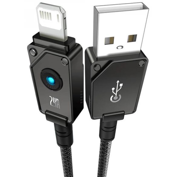 USB töltő- és adatkábel, Lightning, 100 cm, 2400 mA, gyorstöltés, cipőfűző minta, Baseus Unbrekable, P10355802111-00, fekete