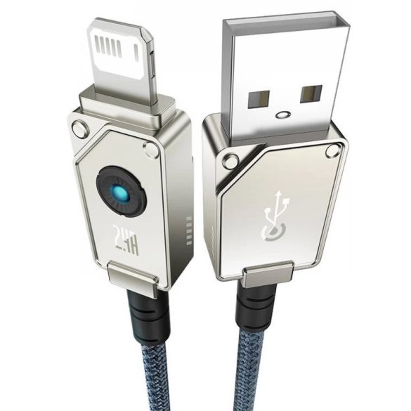 USB töltő- és adatkábel, Lightning, 200 cm, 2400 mA, gyorstöltés, cipőfűző minta, Baseus Unbrekable, P10355802221-01, sötétkék