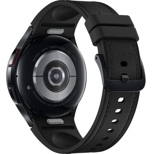 Bluetooth okosóra, szilikon szíj, rozsdamentes acél keret, v5.3, eSim, aktivitás és egészség mérő, vízálló, hangszóró, Samsung Galaxy Watch 6 Classic (43mm) SM-R955 (LTE), fekete, gyári