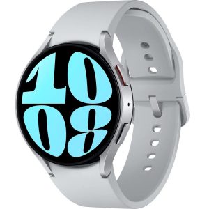 Bluetooth okosóra, szilikon szíj, alumínium keret, v5.3, eSim, aktivitás és egészség mérő, vízálló, hangszóró, Samsung Galaxy Watch 6 (44mm) SM-R945 (LTE), ezüst, gyári