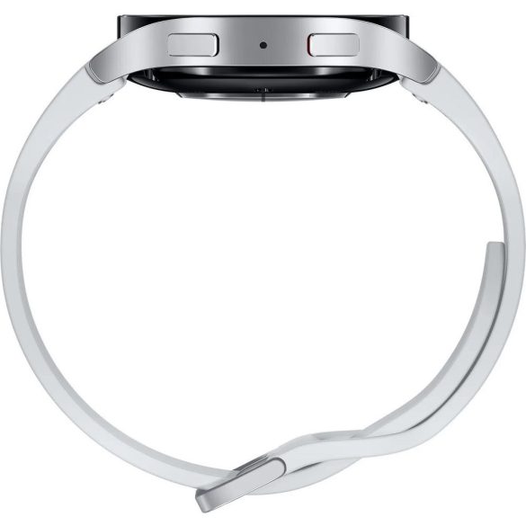 Bluetooth okosóra, szilikon szíj, alumínium keret, v5.3, eSim, aktivitás és egészség mérő, vízálló, hangszóró, Samsung Galaxy Watch 6 (44mm) SM-R945 (LTE), ezüst, gyári