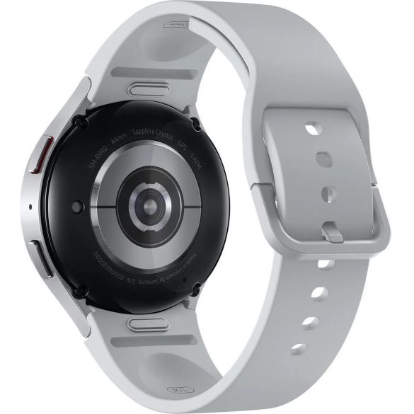 Bluetooth okosóra, szilikon szíj, alumínium keret, v5.3, eSim, aktivitás és egészség mérő, vízálló, hangszóró, Samsung Galaxy Watch 6 (44mm) SM-R945 (LTE), ezüst, gyári