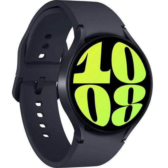 Bluetooth okosóra, szilikon szíj, alumínium keret, v5.3, eSim, aktivitás és egészség mérő, vízálló, hangszóró, Samsung Galaxy Watch 6 (44mm) SM-R945 (LTE), sötétszürke, gyári