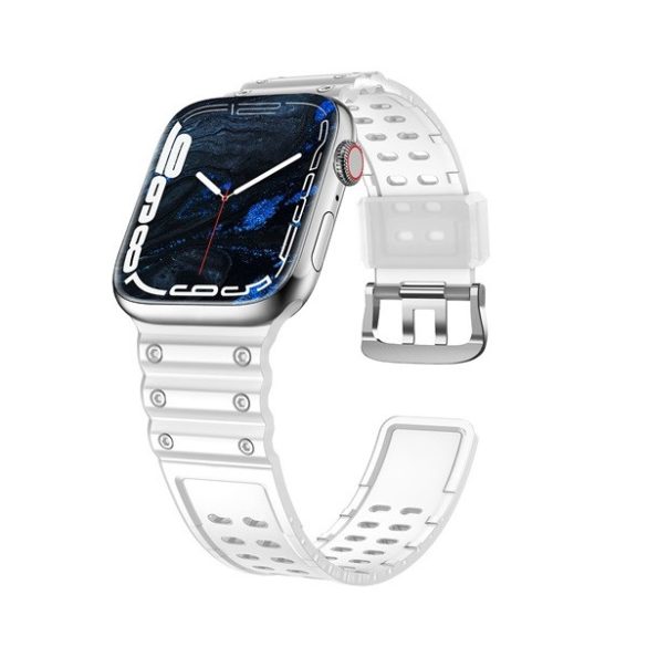 Apple Watch 1-6, SE, SE (2022) (42 / 44 mm) / Watch 7-8 (45 mm) / Watch Ultra (49 mm), szilikon pótszíj, állítható, lyukacsos, átlátszó