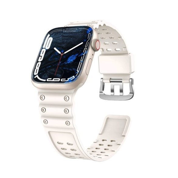 Apple Watch 1-6, SE, SE (2022) (38 / 40 mm) / Watch 7-8 (41 mm), szilikon pótszíj, állítható, lyukacsos, arany