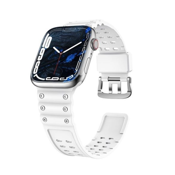 Apple Watch 1-6, SE, SE (2022) (38 / 40 mm) / Watch 7-8 (41 mm), szilikon pótszíj, állítható, lyukacsos, fehér