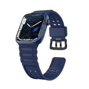 Apple Watch 1-6, SE, SE (2022) (38 / 40 mm) / Watch 7-8 (41 mm), szilikon pótszíj, állítható, lyukacsos, sötétkék