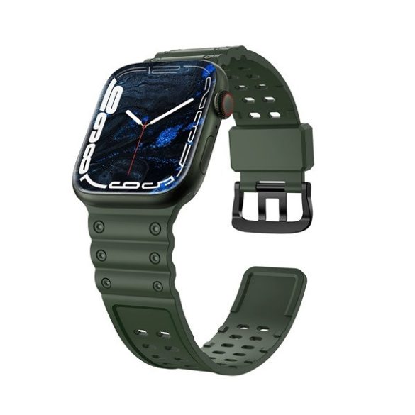 Apple Watch 1-6, SE, SE (2022) (42 / 44 mm) / Watch 7-8 (45 mm) / Watch Ultra (49 mm), szilikon pótszíj, állítható, lyukacsos, sötétzöld