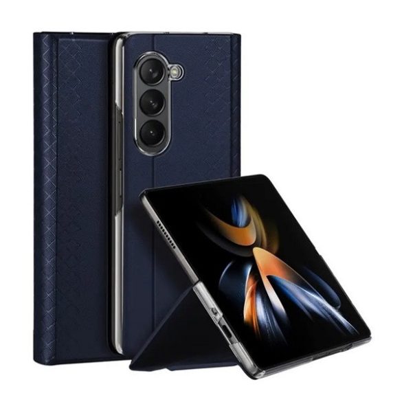 Samsung Galaxy Z Fold5 SM-F946B, Oldalra nyíló tok, bőr hátlap, stand, Dux Ducis Bril, kék