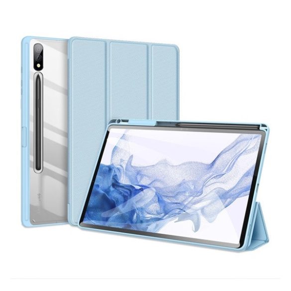 Samsung Galaxy Tab S9 Plus 12.4 SM-X810 / X816B, mappa tok, Trifold, légpárnás sarok, közepesen ütésálló, S-Pen tartóval, átlátszó hátlap, Dux Ducis Toby, kék