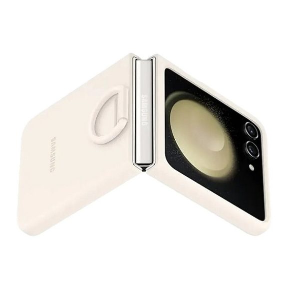 Samsung Galaxy Z Flip5 SM-F731B, Szilikon tok, telefongyűrű, krém, gyári