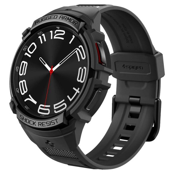 Samsung Galaxy Watch 6 Classic (43mm) SM-R950 / R955, Szilikon védőkeret, ütésálló, szíjjal, Spigen Rugged Armor Pro, fekete