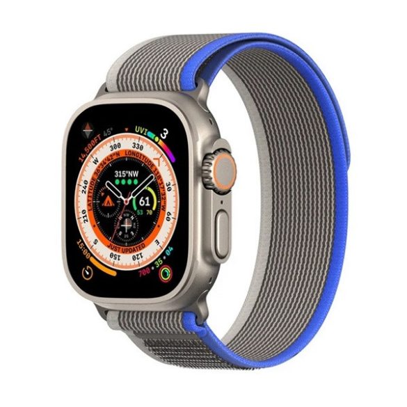 Apple Watch 1-6, SE, SE (2022) (42 / 44 mm) / Watch 7-8 (45 mm) / Watch Ultra (49 mm), textíl pótszíj, állítható, Dux Ducis YJ, kék/szürke