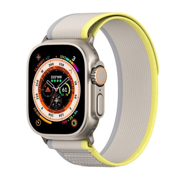 Apple Watch 1-6, SE, SE (2022) (42 / 44 mm) / Watch 7-8 (45 mm) / Watch Ultra (49 mm), textíl pótszíj, állítható, Dux Ducis YJ, sárga/bézs