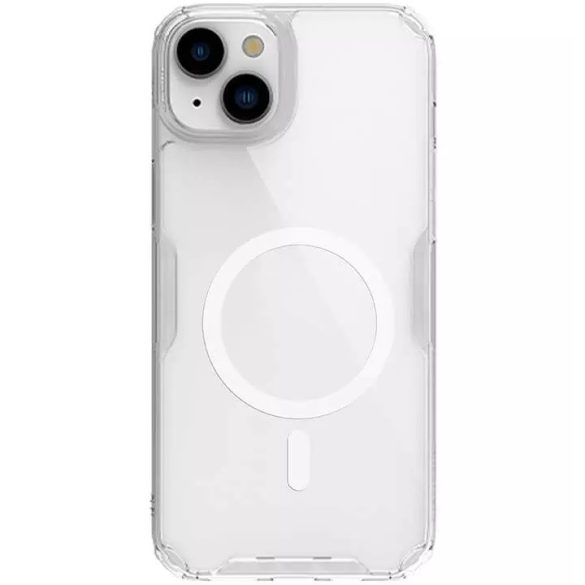 Apple iPhone 15 Plus, Szilikon tok, műanyag hátlap, ultravékony, Magsafe töltővel kompatibilis, Nillkin Nature Pro Magnetic, átlátszó