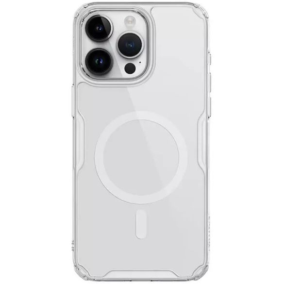 Apple iPhone 15 Pro Max, Szilikon tok, műanyag hátlap, ultravékony, Magsafe töltővel kompatibilis, Nillkin Nature Pro Magnetic, átlátszó
