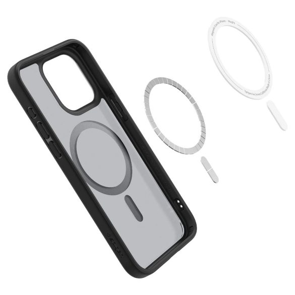 Apple iPhone 15 Pro Max, Műanyag hátlap védőtok + szilikon keret, Magsafe töltővel kompatibilis, Spigen Ultra Hybrid Mag Matte, áttetsző/fekete