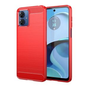 Motorola Moto G14, Szilikon tok, közepesen ütésálló, szálcsiszolt, karbon minta, piros