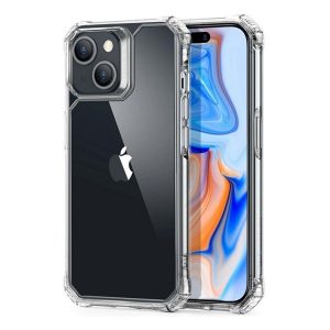 Apple iPhone 15, Szilikon tok, műanyag hátlappal, légpárnás sarok, közepesen ütésálló, ESR Air Armor, átlátszó