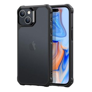 Apple iPhone 15, Szilikon tok, műanyag hátlappal, légpárnás sarok, közepesen ütésálló, ESR Air Armor, áttetsző/fekete