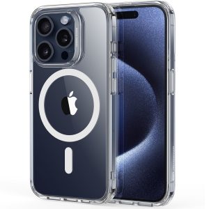 Apple iPhone 15 Pro Max, Szilikon tok, közepesen ütésálló, légpárnás sarok, Magsafe kompatibilis, ESR Classic Hybrid HaloLock, átlátszó