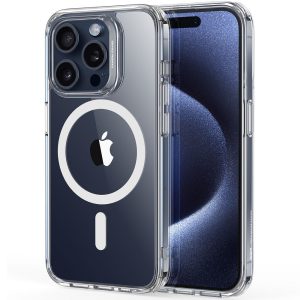 Apple iPhone 15 Pro, Szilikon tok, közepesen ütésálló, légpárnás sarok, Magsafe kompatibilis, ESR Classic Hybrid HaloLock, átlátszó