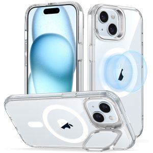 Apple iPhone 15 Plus, Szilikon tok, közepesen ütésálló, légpárnás sarok, kitámasztóval, Magsafe kompatibilis, ESR Classic Hybrid Stash Stand HaloLock, átlátszó